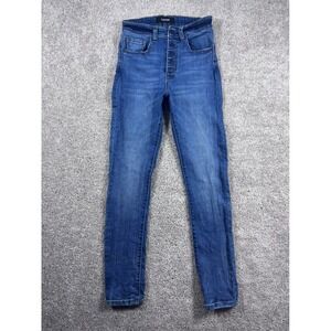 Kassim Denim Jeans Womens Blue High Rise Button Fly Distressed Size 26